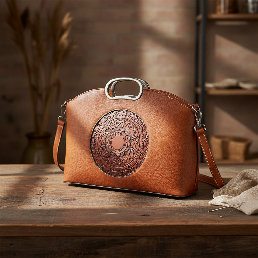 Petit sac tote pour femme en cuir véritable, avec poignée supérieure en métal.