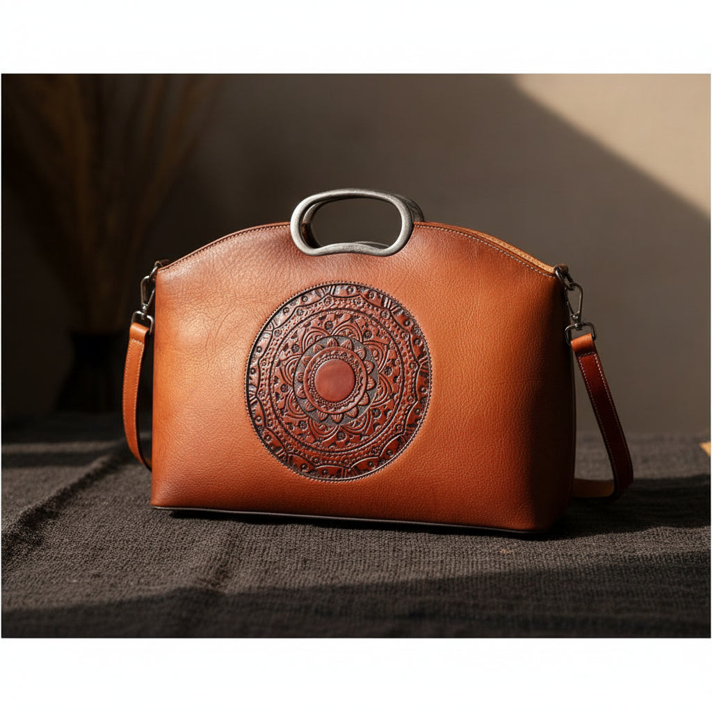 Petit sac tote pour femme en cuir véritable, avec poignée supérieure en métal.