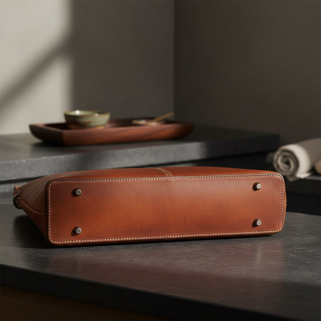 Petit sac tote pour femme en cuir véritable, avec poignée supérieure en métal.