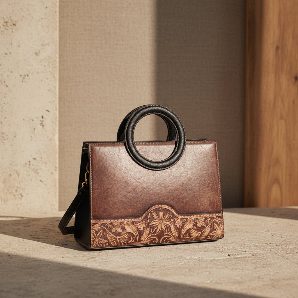  Sac cabas Heritage Vintage en cuir pleine fleur patiné, silhouette souple et structurée, avec finitions métalliques couleur canon de fusil. 
