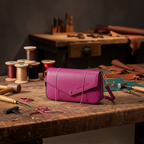 Mini sac bandoulière Renato Borzatta en cuir véritable fuchsia, avec finitions dorées, rabat magnétique, poche intérieure et bandoulière interchangeable cuir ou chaîne dorée
