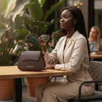 Sac Emma en cuir lisse Testa Moro, fabriqué en Italie, avec pattina magnétique, zip interne et poches de rangement, silhouette compacte et élégante