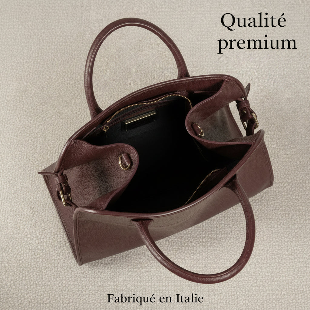 Grand sac Frida en cuir pleine fleur, silhouette structurée et spacieuse, fabriqué en Italie avec finitions artisanales.