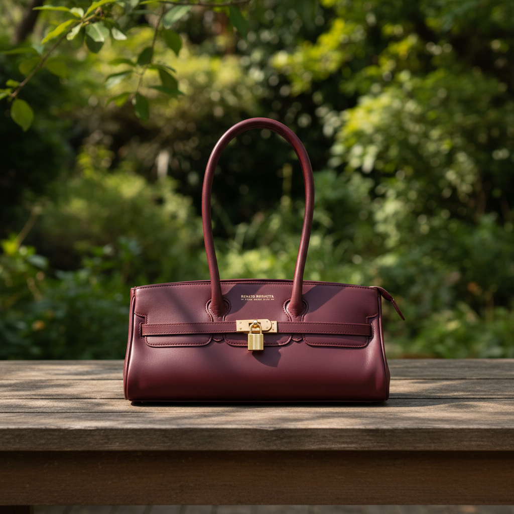 Sac porté épaule Arianna en cuir sauvage souple couleur bordeaux, fabriqué en Italie, avec accessoires métal or mat et format 34 × 15 × 16 cm, poignée de 20 cm.
