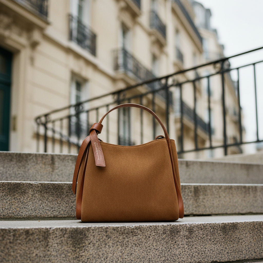 RB1035BI | ALICE Women's Handbag in Genuine Suede, Made in Italy. Polished Gold Metal Hardware. Chestnut Color. Dimensions: 26 x 20 x 15 + 12 cm (Handle Drop)-0