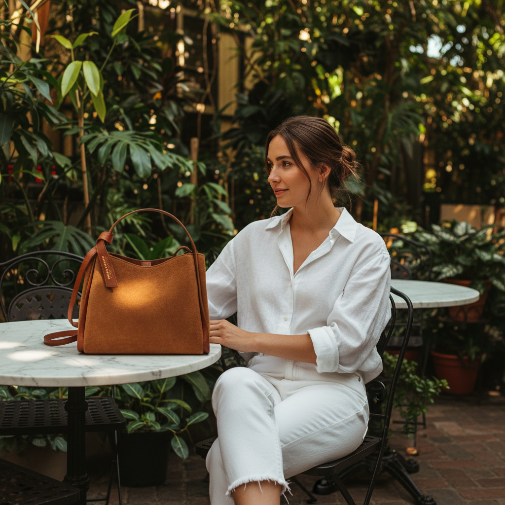 Alice | Sac main suédé châtaigne cuir grainé, Made in Italy