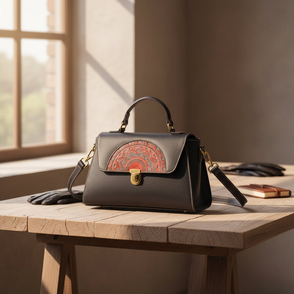 Petit sac à main vintage pour femme en cuir, modèle tote avec poignée supérieure.
