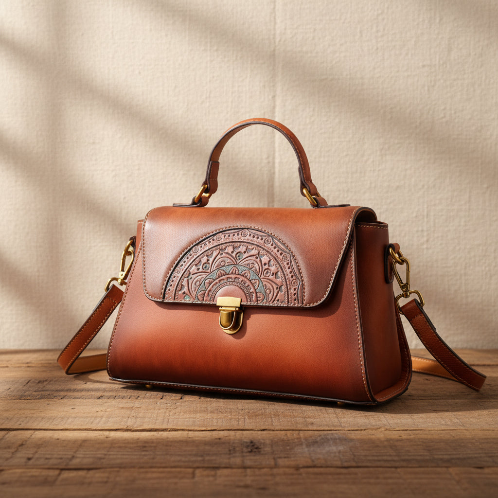 Petit sac à main vintage pour femme en cuir, modèle tote avec poignée supérieure.
